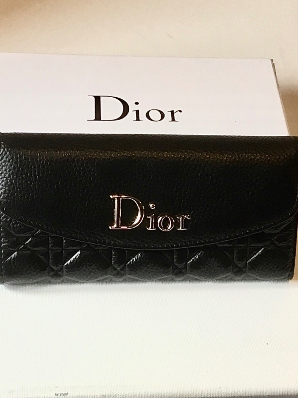 CHRISTIAN DIOR Quilted Long Black Leather Wallet